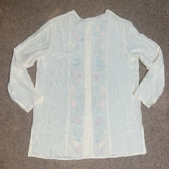 Diane Von Furstenberg Vintage Silk Embroidered Floral Blouse Button Front Medium - Picture 5 of 8